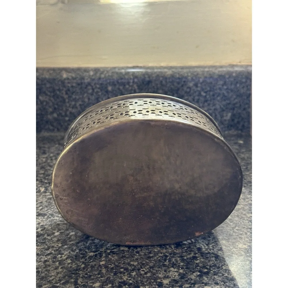 Vintage Brass Oval Display Trinket Basket Filigree Decorative Catch All